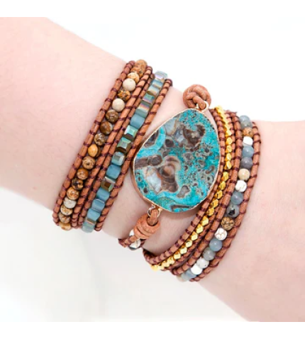 Unique Mixed Natural Stones 5 Strands Wrap Handmade Bracelet