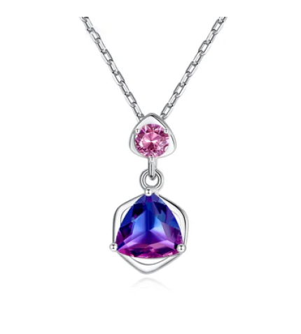 S925 Sterling Silver Delicate Triangle Natural Rainbow Stone Women's Necklace