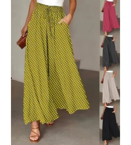 Women’s H-Line Wide Leg Pants Daily Going Out Pants Yellow Casual Pocket Stitching Plain Spring/Fall Pants