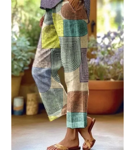 Casual Colorblock Linen Pants