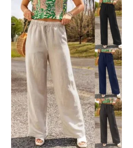 Women’s Harem Pants Daily Outing Pants Pocket Elastic Waist Khaki Casual Solid Color Wide Leg Cotton Linen Loose Pants