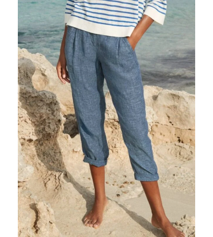 Casual Pockets Plain Buttoned Pants
