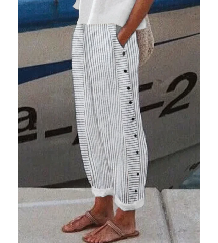 Striped Casual Buttoned Pants