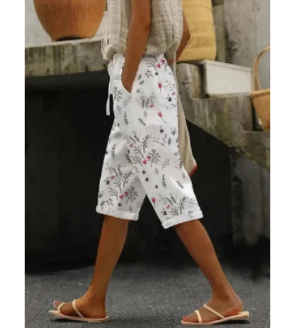 Women’s H-Line Straight Pants Daily Going Out Pants White Casual Printing Floral Summer Pants