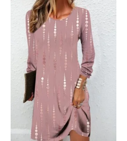 Geometric printed casual round neck dress