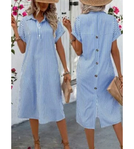 Shirt Collar Casual Buttoned Shirt Dress