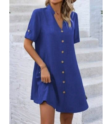 V Neck Buckle Casual Dress With No