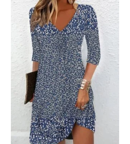 V Neck Regular Fit Casual Abstract Graphic Dress