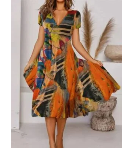 Women’s Midi Dress Boho Weaving Dress Printed V Neck Floral