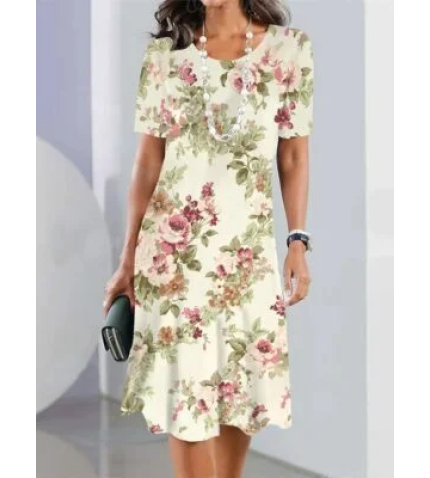 Cotton-Blend Elegant Floral Loose Dress