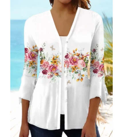 Women’s Floral Print Casual Half Sleeve Cardigan