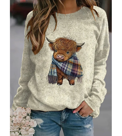 Cute highland cow round neck sweater