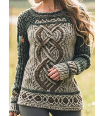 Irish Celtic Knitted Round Neck Sweater